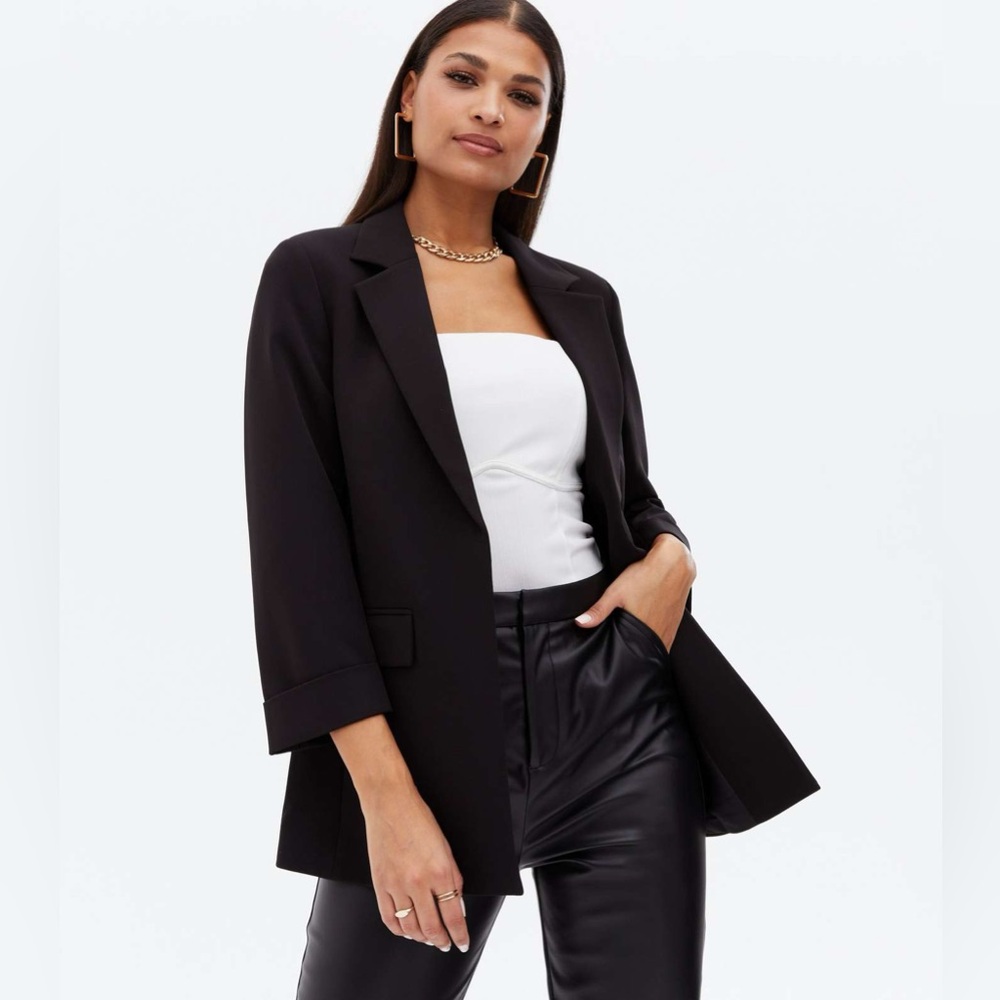 New Look Black Blazer Notched Lapels Black Relaxed Fit Blazer  with Pockets